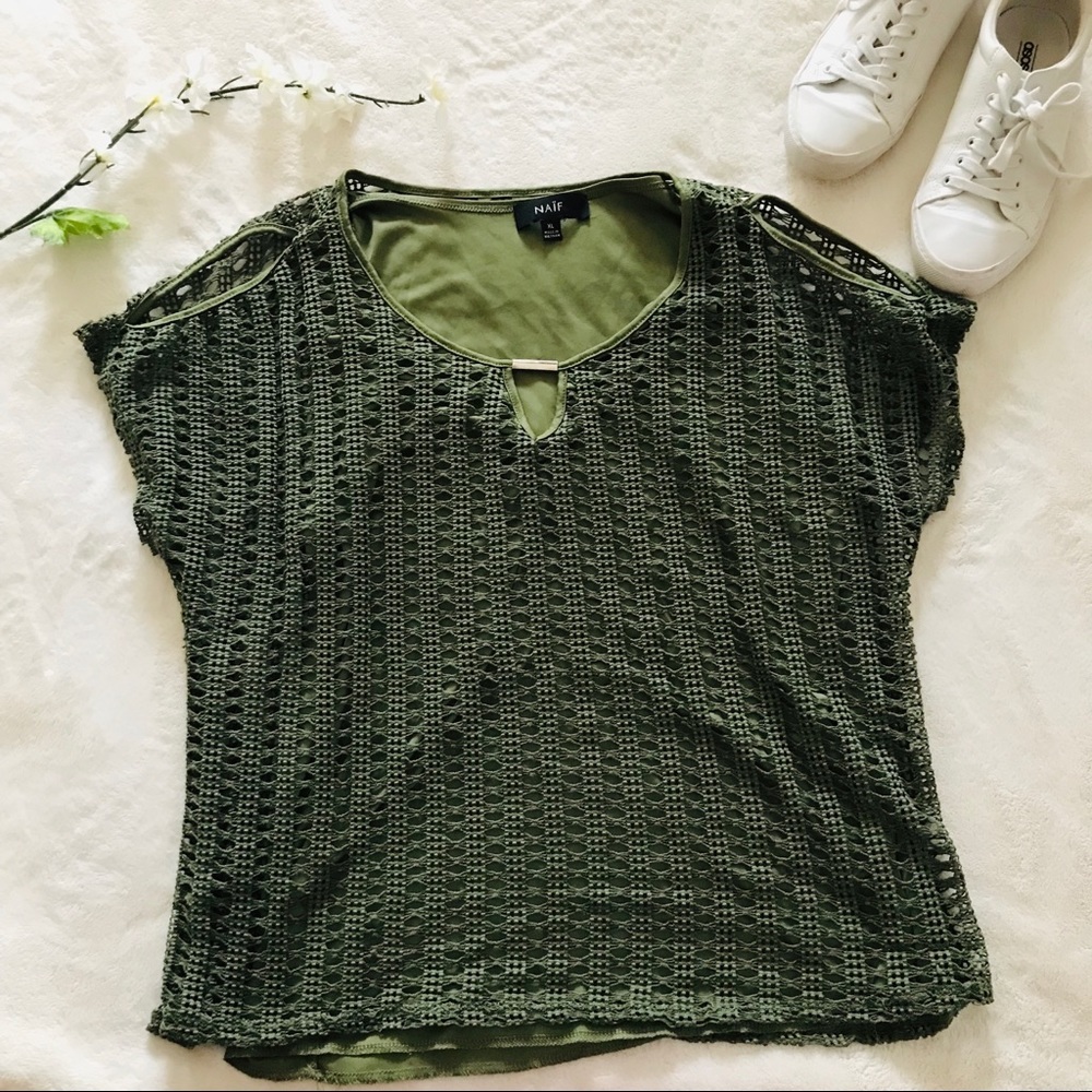 $5 W/ BUNDLE Naif Green Crochet Keyhole Top